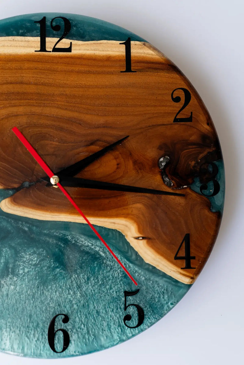 Wood and Epoxy Clock - 12 in (30 cm) Diameter - Handmade Wall Clock