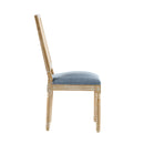 Set of 2 French Country Dining Chairs with Elegant Cane Backrest & Upholstered Seats in Slate Blue, Solid Rubberwood Frame