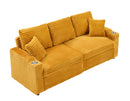 80-inch two-in-one pull-out sofa, foldable and hidden reclining function, corduroy fabric, equipped with cup holder and pillow, easily adaptable to living room space, orange