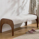 51-Inch Wide Ottoman Bench Beige Sherpa Upholstery