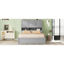 Queen Size Platform Bed with Storage Headboard and 4 Drawers, Gray
