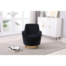 Velvet Swivel Barrel Chair, Swivel Accent Chairs Armchair for Living Room, Reading Chairs for Bedroom Comfy, Round Barrel Chairs with Gold Stainless Steel Base (Black)