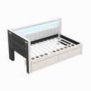 Upholstered Twin Size Platform Bed with USB Ports and LED Belt, With 2 Drawers, White