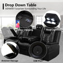 Black Leather Reclining Sofa Set With LED Light Living Room