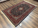 Dark Blue Persian Rug 5x8, Kork Wool Semi Antique Kashan Carpet, Very Fine Lachak Toranj Rug, Hand Knotted Floral Medallion Rug, 5 x 8 Oriental Rug