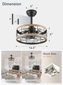 16.5 Inch Rustic Brown Caged Ceiling Fan With Light