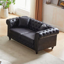 63.5" Contemporary Design chesterfield sofa, Tech Fabric Button Design Living Room Sectional, Button Tufted with Nail Design Arms with 2 Pillows, Upholstered Upholstery and Wooden Legs