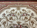Aubusson Needlepoint Rug 9x11, Handmade Vintage Wool Flatweave Carpet, Elegant European Rug, Floral, Cream