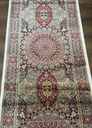 Turkish Silk Runner Rug 2.6 x 10, Dome Design, Hereke Runner, Bamboo Silk, New