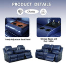 Manual Leather Recliner Sofa Set Blue Living Room Furniture