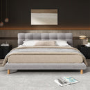 King Size Upholstered Platform Bed Frame with Cookie-Shaped Soft Headboard, Easy Assembly, Grey