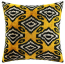 Handmade 16x16 Silk Velvet Throw Pillow in Gold with Black and White Geometric Design – Down Feather Insert