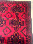 Afghan Rug 4x7, Tribal Carpet, Balouch Rug, Red and Navy Blue, Repeated Medallions, New