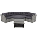 Elegant Patio Furniture Set Outdoor Daybed Rattan Sectional with Cushions and Center Table, Grey, Iron + Rattan