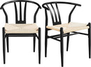 Black Rattan Weave Dining Chairs Set 2 Mid Century Modern
