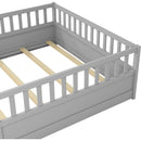 Full size Floor bed, integral construction with super high security barrier, door, children's floor bed frame, Montessori wooden children's floor bed, Support slat Grey