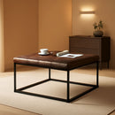 Yellowish-Brown Faux Leather Ottoman Coffee Table Sturdy