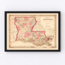 Vintage Map of Louisiana 1855
