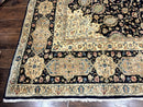 Large Persian Kerman Rug 10x14, Navy Blue and Beige, Floral Medallion, Traditional Elegant Persian Carpet, Signed by Masterweaver