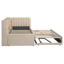 Twin Size Upholstered Daybed with Trundle, Storage Shelves, USB & Outlet (Beige)