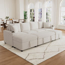Beige Chenille Sectional Sofa Convertible Pull-out Bed with Storage Ottoman & USB Ports, 109.1'