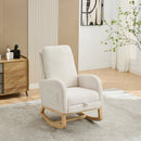 25.4'W Ivory Rocking Chair for Nursery, High Back Glider with Retractable Footrest, Boucle Upholstery, Rubber Wood Legs