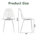 Transparent and Stylish Ergonomic Dining Chair with Silver Metal Legs and Transparent Seat Cushion, One Box of Three