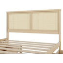 Queen Size Wood Storage Platform Bed with 4 Drawers, Rattan Headboard, Nature