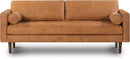 Cognac Tan Leather Mid Century Sofa With Bolsters In Stock