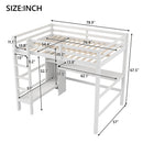 Full Size Loft Bed with Multifunction Shelves and Under-bed Desk, White