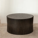 Vintage Fashion Style Cylindrical Nesting Coffee Table Set with Vertical Textured Embossed Design for Living Room, Office and Dining Room, Dark Brown (Set of 2)