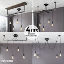 Black Spider Pendant Light Kit with Wood and Pipe Bar Hanging Accessory and 4 Adjustable Arms