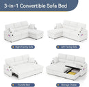 Pull Out Convertible Sofa Bed With Hidden Storage Teddy White