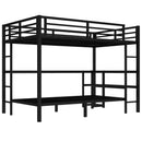 FULL Over Twin Bunk Bed with Desk and Shelves, Multiple Placement, with LED and USB, Black