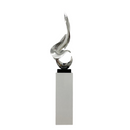 Flame 65" Tall Floor Sculpture // Chrome with White Stand