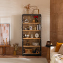 Mid-century Modern Style 74.5'' Tall Display Cabinet with Glass Doors for Collectibles in Black MDF