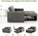 Sleeper Sofa Bed, 3-In-1 Convertible Sofa Chair, Linen Fabric Pull Out Couch Bed, Loveseat Sleeper with Spring Support, Adjustable Backrest, 2 Seater Recliner Chair for Small Space, Dark Grey