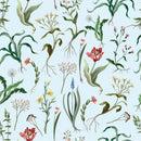 Botanical Flowers on Blue Background Wallpaper