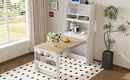 TOPMAX Compact 33.5x15.7x69inch Buffet with Hutch and Foldable Dining Table, Multifunctional Cupboard with Storage Shelf and Side Hooks for Small Places,Studio, Apartment, Natural