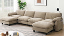 [VIDEO Provided] 140' Modular Sectional Sofa, U-Shape with 31.5' Extra-Wide Seat Cushion, USB and Type-C Charger, Phone Holder and 2 Side Storage Pockets, Free Movement Ottoman, Striped Chenille