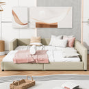 Queen Size & Twin XL Size Upholstered Platform Bed, Mother & Child Bed, PU Leather, Beige