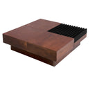 ITALIAN RETRO-Inspired Acacia Wood Storage Coffee Table, Brown & Black, MDF & Acacia, 35x35 inches