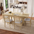 7PCs Extendable Dining Table Set, Farmhouse Extendable Table with 18' Move Leaf, 78' Rustic Wooden Kitchen Table and 6PCs Upholstered Chairs, Expanding Dining Room Table Set