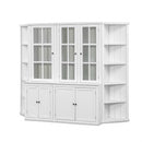 Retro Style Wall Suit with Glass Doors, 75.25'' Tall Display Cabinets & Triangle Sided Bookshelves, White