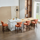 Mid Century Modern Counter Height Bar Stools Set of 2, Farmhouse Linen Fabric Upholstered Accent Chair Curved Backrest with Copper Nails around,Kitchen Chairs with Hardwood Frame, Orange