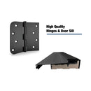 Black hinge and door sill on a white background with text 'High Quality Hinges & Door Sill'.