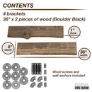 36” Boulder Black Live Edge Wood Shelf with L-Shaped Pipe Brackets (2-Pack)