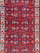 Persian Tribal Runner 3 x 9, Hamadan Dargazin Rug, Dark Blue and Red Wool Hand Knotted Hallway Rug, Vintage Antique Oriental Runner, 9ft Long Runner, Herati