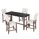 5-Piece Counter Height Dining Set, Faux Marble Bar Table with 4 Upholstered Chairs, Mid-Century Style for Kitchen or Small Spaces