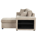 Modern L-Shape 3 Seat Reversible Sectional Couch with Pull Out Sleeper, Storage Chaise & 2 Stools, Cream, Linen Chenille